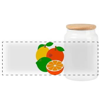 Fruit - Panoramic Cookie Jar with Wooden Lid - white - Front