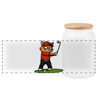 Katzen Golf / Golfer Katze - Panorama Keksdose mit Holzdeckel - Weiß - Vorne