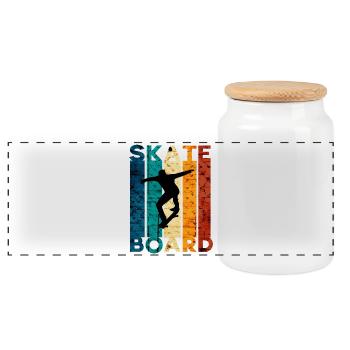 Skater silhouette on colored retro wall - Panoramic Cookie Jar with Wooden Lid - white - Front