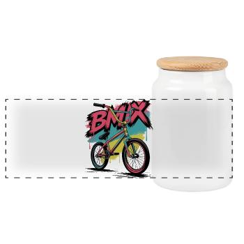 Graffiti Vintage BMX Fahrrad Kunst - Panorama Keksdose mit Holzdeckel - Weiß - Vorne