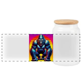 gorilla - Panoramic Cookie Jar with Wooden Lid - white - Front