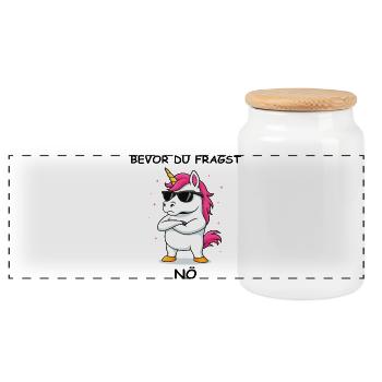 Avant de demander Aucun design amusant avec la licorne - Boîte à biscuits avec couvercle en bois - blanc - Devant