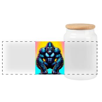 gorilla - Panoramic Cookie Jar with Wooden Lid - white - Front