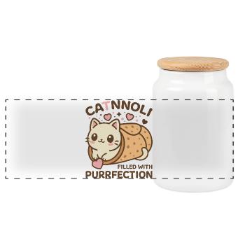 Kawaii Cat Cannoli - Purrfectly Cute - Panoramic Cookie Jar with Wooden Lid - white - Front
