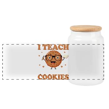 J’enseigne les biscuits intelligents – Design mignon - Boîte à biscuits avec couvercle en bois - blanc - Devant