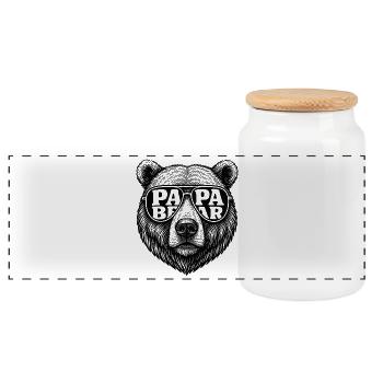 Cool Papa Bear Bear Head Bear with Sunglasses - Panoramic Cookie Jar with Wooden Lid - white - Front