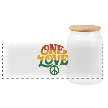Frieden und Liebe Rasta-Design - Panorama Keksdose mit Holzdeckel - Weiß - Vorne