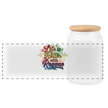 Life is Better with Reggae – Jamaica Rasta Vibes - Panoramic Cookie Jar with Wooden Lid - white - Front