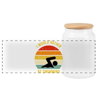 I'd Rather Be Swimming - Panoramic Cookie Jar with Wooden Lid - white - Front