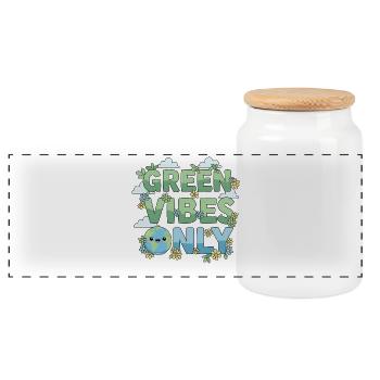 Green Vibes Only Eco Lifestyle - Panoramic Cookie Jar with Wooden Lid - white - Front
