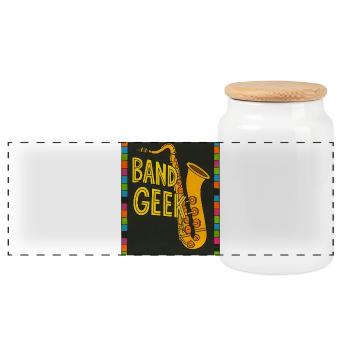 Band Geek Saxophone Illustration - Panoramic Cookie Jar with Wooden Lid - white - Front