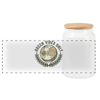 Green Vibes Only Retro Earth Design - Panoramic Cookie Jar with Wooden Lid - white - Front