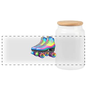 Rainbow Roller Skates Retro Disco Style - Panorama Keksdose mit Holzdeckel - Weiß - Vorne