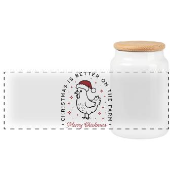 Chicken Merry Christmas country funny farm animal - Panoramic Cookie Jar with Wooden Lid - white - Front