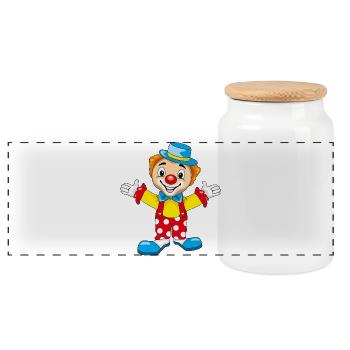 Happy_welcoming_clown - Panoramic Cookie Jar with Wooden Lid - white - Front