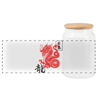 Dragons, kanjis, symboles spirituels - Boîte à biscuits avec couvercle en bois - blanc - Devant