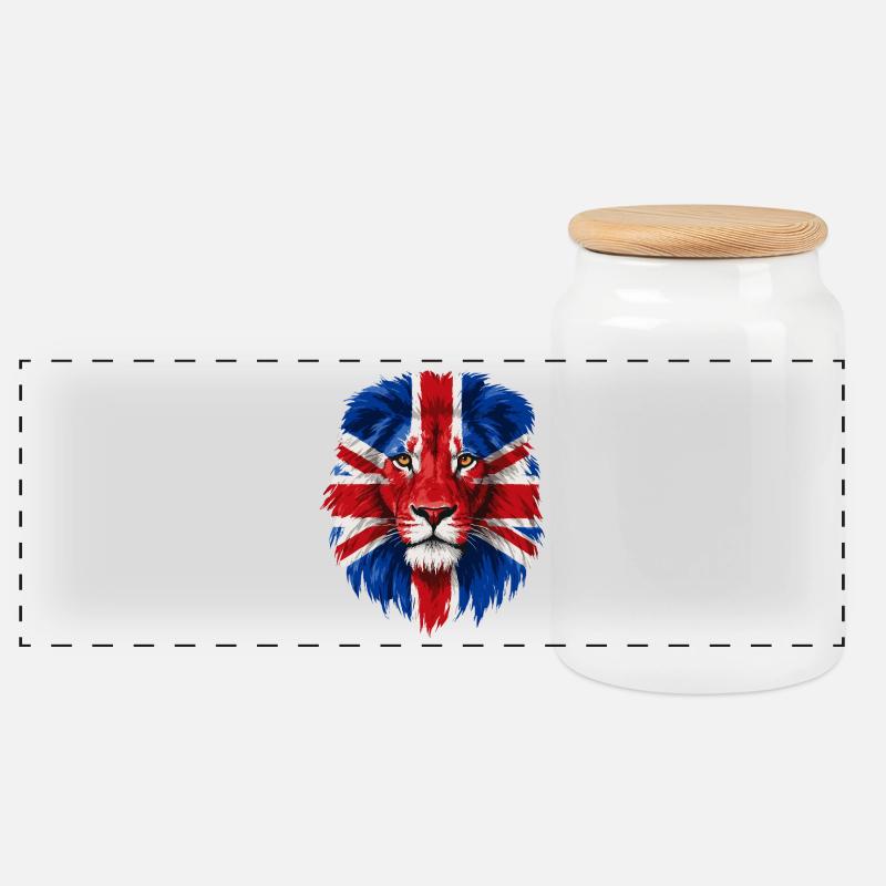 Löwe mit Union Jack Gesichtsbemalung - Panorama Keksdose mit Holzdeckel - Weiß
