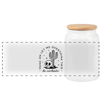 Overthinker overthinking funny introvert anxiety - Panoramic Cookie Jar with Wooden Lid - white - Front