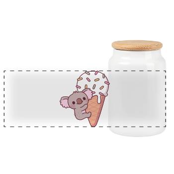 Lustiger Koala, der sich an Eiswaffel klammert - Panorama Keksdose mit Holzdeckel - Weiß - Vorne