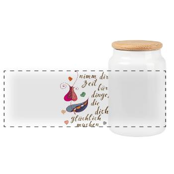 take your time - Panoramic Cookie Jar with Wooden Lid - white - Front