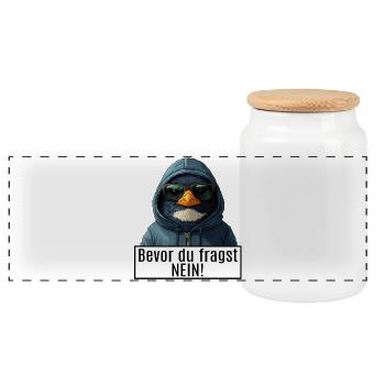 Grauer Pinguin mit Sonnenbrille und Hoodie - Panorama Keksdose mit Holzdeckel - Weiß - Vorne