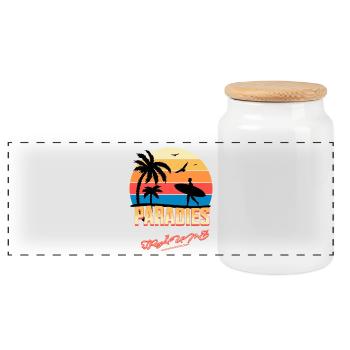 Plage vacances coucher de soleil illustration - Boîte à biscuits avec couvercle en bois - blanc - Devant