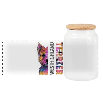 Bunter West Highland Terrier - Panorama Keksdose mit Holzdeckel - Weiß - Vorne