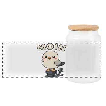 Moin - Design de mouette - Boîte à biscuits avec couvercle en bois - blanc - Devant