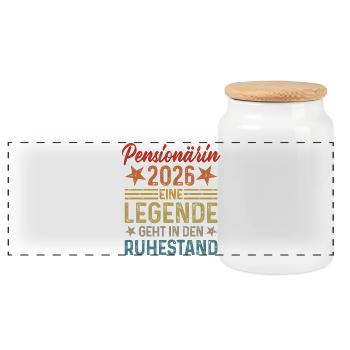 Pensioner 2026 Legend Retires - Panoramic Cookie Jar with Wooden Lid - white - Front