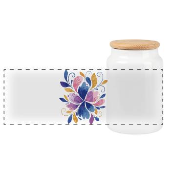 Elegantes Schmetterlings-Blumendesign - Panorama Keksdose mit Holzdeckel - Weiß - Vorne