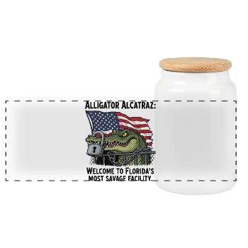 Alligator Alcatraz: Florida's Wildest Facility - Panoramic Cookie Jar with Wooden Lid - white - Front