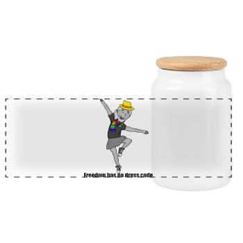 Homme dansant en jupe - Boîte à biscuits avec couvercle en bois - blanc - Devant