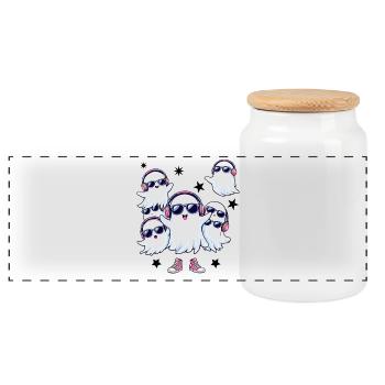 Halloween Ghosts Party Funny Music Cool - Panoramic Cookie Jar with Wooden Lid - white - Front
