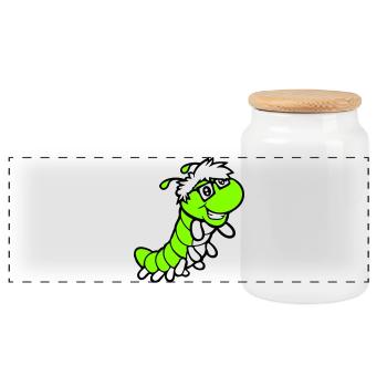 Nerd Caterpillar Intelligent Geek Worm Horn-rimmed Glasses Smart - Panoramic Cookie Jar with Wooden Lid - white - Front