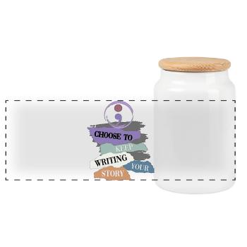 Inspirierender Schreib-Motivations-Wandteppich - Panorama Keksdose mit Holzdeckel - Weiß - Vorne