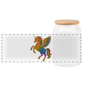 Glitzernde Regenbogen-Pegasus-Illustration - Panorama Keksdose mit Holzdeckel - Weiß - Vorne