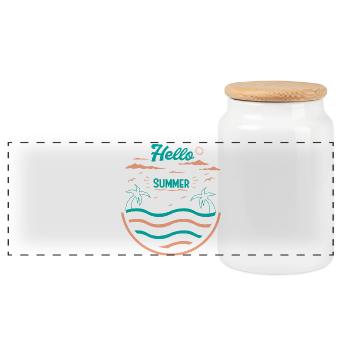 Summer Palm Tree Beach Design - Panoramic Cookie Jar with Wooden Lid - white - Front