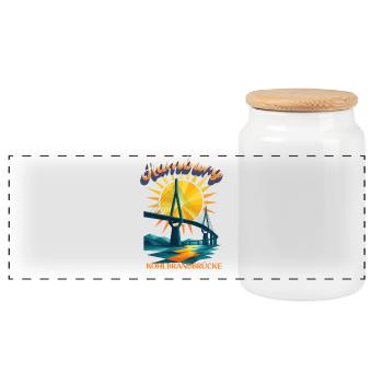 Chemise Hamburg Köhlbrand Bridge – Design rétro - Boîte à biscuits avec couvercle en bois - blanc - Devant