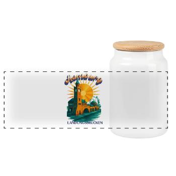 Hamburg Michel Shirt – St. Michaelis Church Retro - Panoramic Cookie Jar with Wooden Lid - white - Front