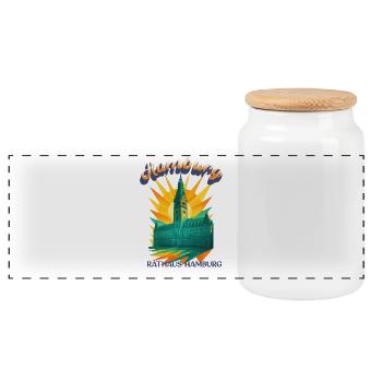 T-shirt de l'hôtel de ville de Hambourg – Design architectural rétro - Boîte à biscuits avec couvercle en bois - blanc - Devant