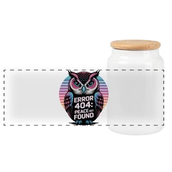Peaceful Owl Error 404 T-Shirt - Panoramic Cookie Jar with Wooden Lid - white - Front
