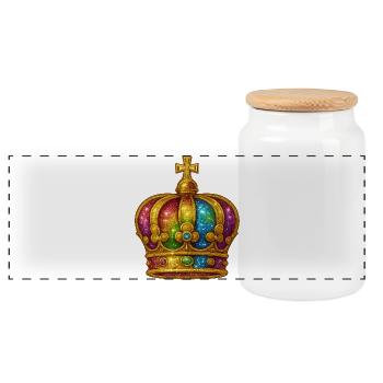 Couronne dorée avec effet arc-en-ciel - Boîte à biscuits avec couvercle en bois - blanc - Devant