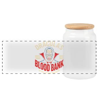 Dracula Blood Bank Vampire Humor - Panoramic Cookie Jar with Wooden Lid - white - Front