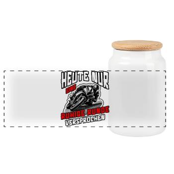 Motorbike - Just a quiet lap promised today - Panoramic Cookie Jar with Wooden Lid - white - Front