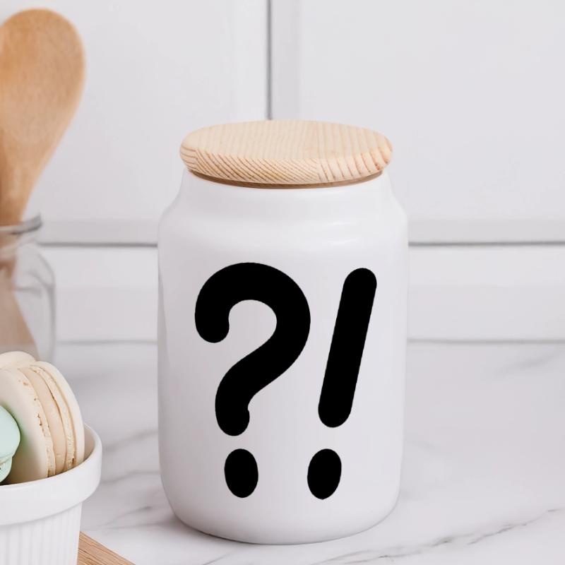 Points d’interrogation et points d’exclamation Boîte à biscuits avec couvercle en bois