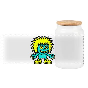 Monstre aux cheveux jaunes - Boîte à biscuits avec couvercle en bois - blanc - Devant