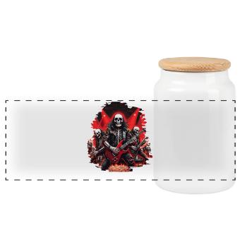 Halloween Skeleton Skull Rock Metal Guitar - Panoramic Cookie Jar with Wooden Lid - white - Front