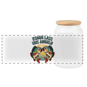 Funny fish motif for anglers - Panoramic Cookie Jar with Wooden Lid - white - Front