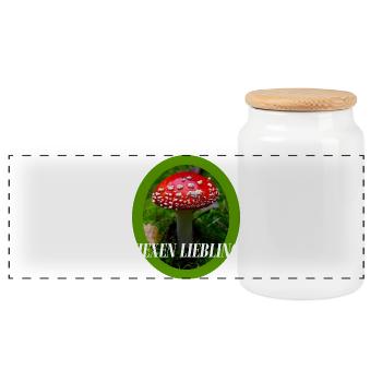 Toadstool Design - Panoramic Cookie Jar with Wooden Lid - white - Front