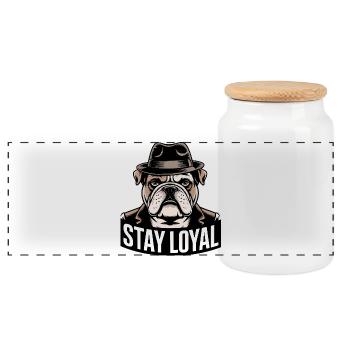 Bleib treu Bulldogge - Panorama Keksdose mit Holzdeckel - Weiß - Vorne